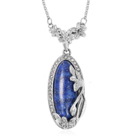 Lapis Lazuli 16.50 ctw Necklace in Stainless Steel, Austrian Crystal Necklace, Flower Jewelry For Women 20 Inches