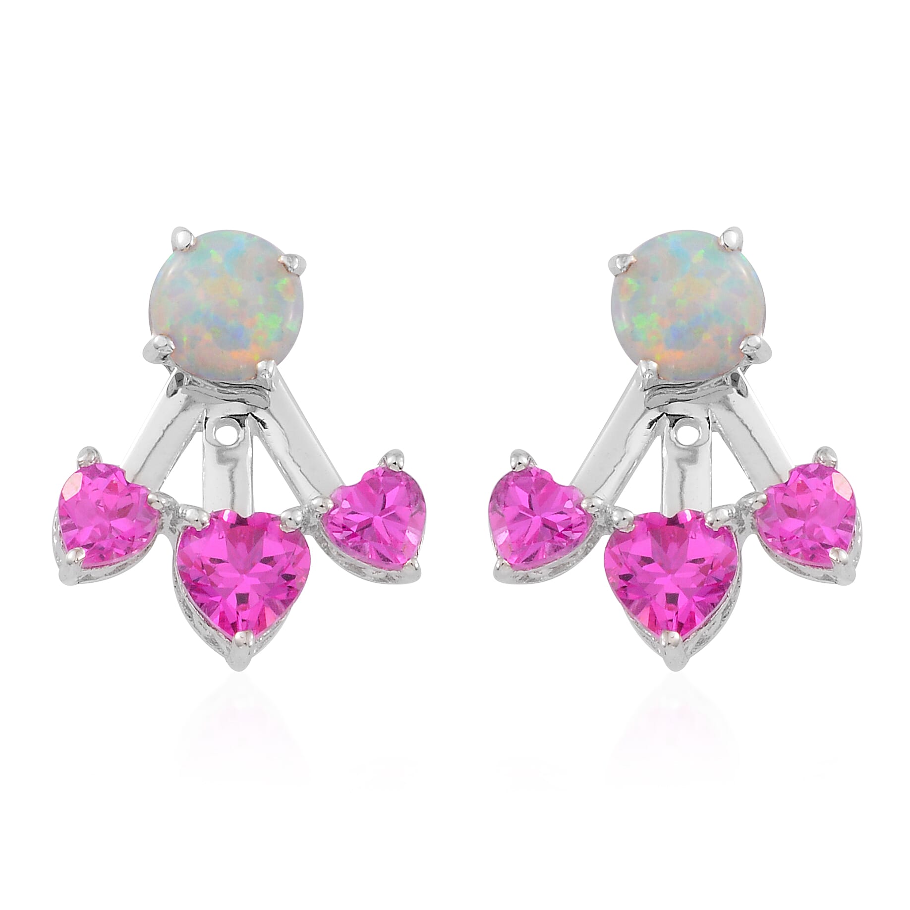 Lab Created Pink Sapphire and Lab Created Milky Opal Earrings in Sterling Silver