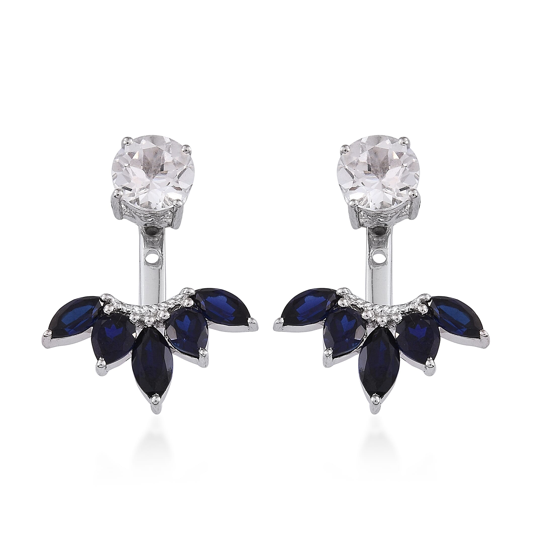 Lab Created White Sapphire and Lab Created Blue Sapphire Earrings in Sterling Silver
