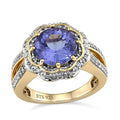 0.75 ctw Premium Tanzanite and Cambodian Zircon Ring in 14K Yellow Gold Over Sterling Silver (Size 7.0) 8.65 Grams - Sticky add to cart bar