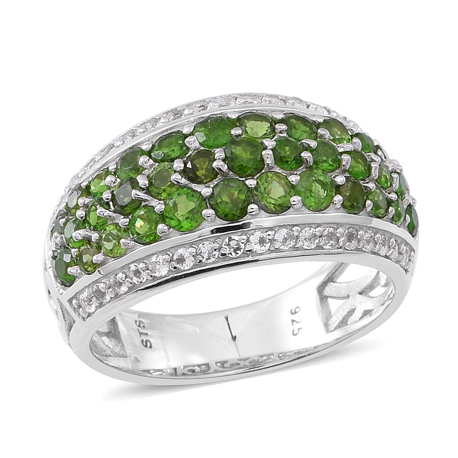 Russian Diopside, White Topaz Ring in Sterling Silver (Size 6.0) 2.84 ctw