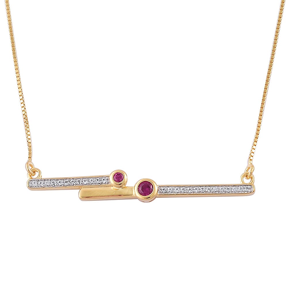 Lab Created Ruby and Lab Created White Sapphire Necklace 18 Inch Sterling Silver