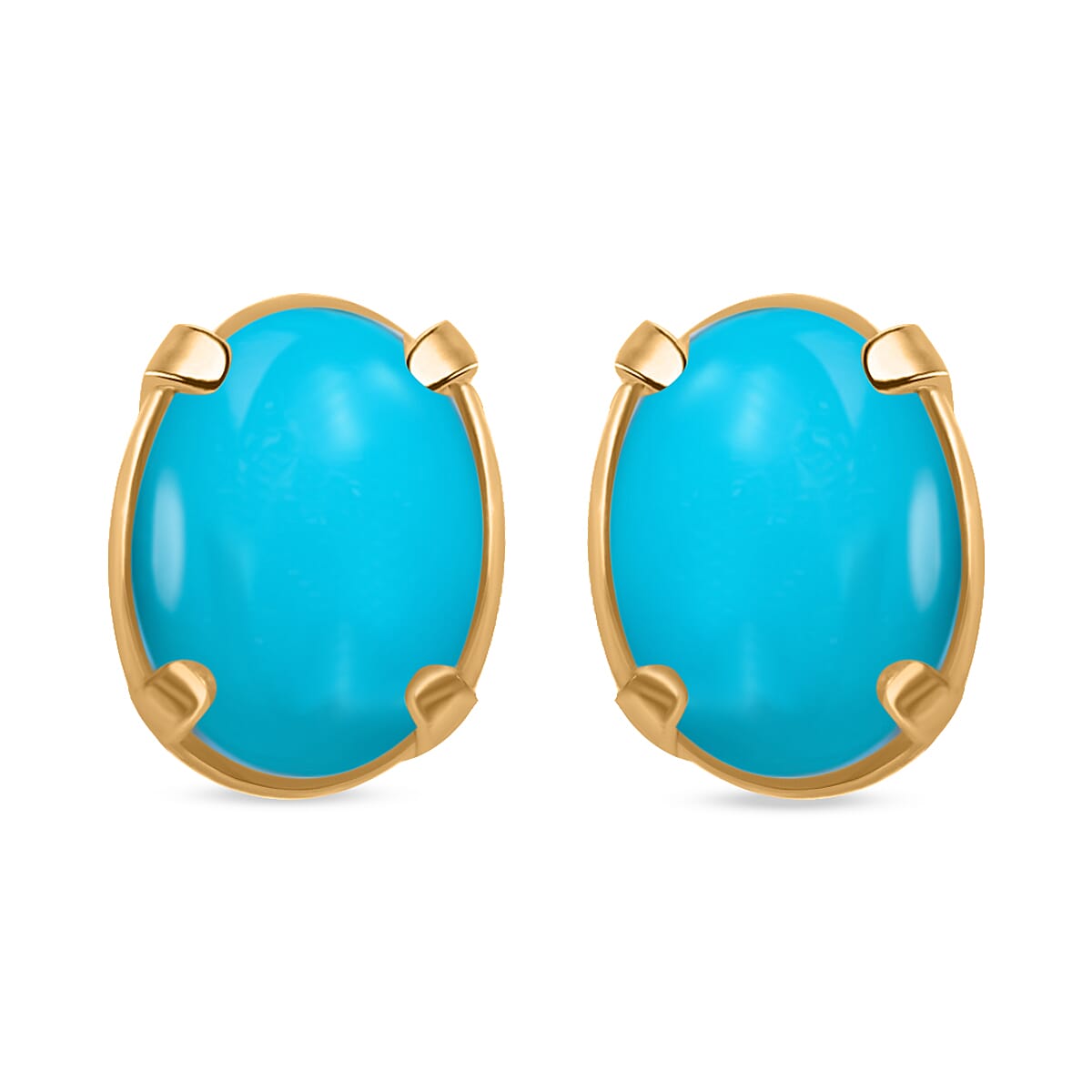 14K YG Sleeping Beauty Turquoise Oval Stud Earrings TGW 1.62 Cts.