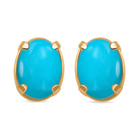 14K YG Sleeping Beauty Turquoise Oval Stud Earrings TGW 1.62 Cts.