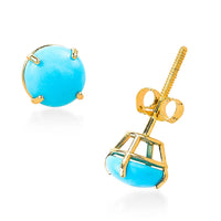 Sleeping Beauty Turquoise 1.20 ctw Round Stud Earrings in 14K Yellow Gold