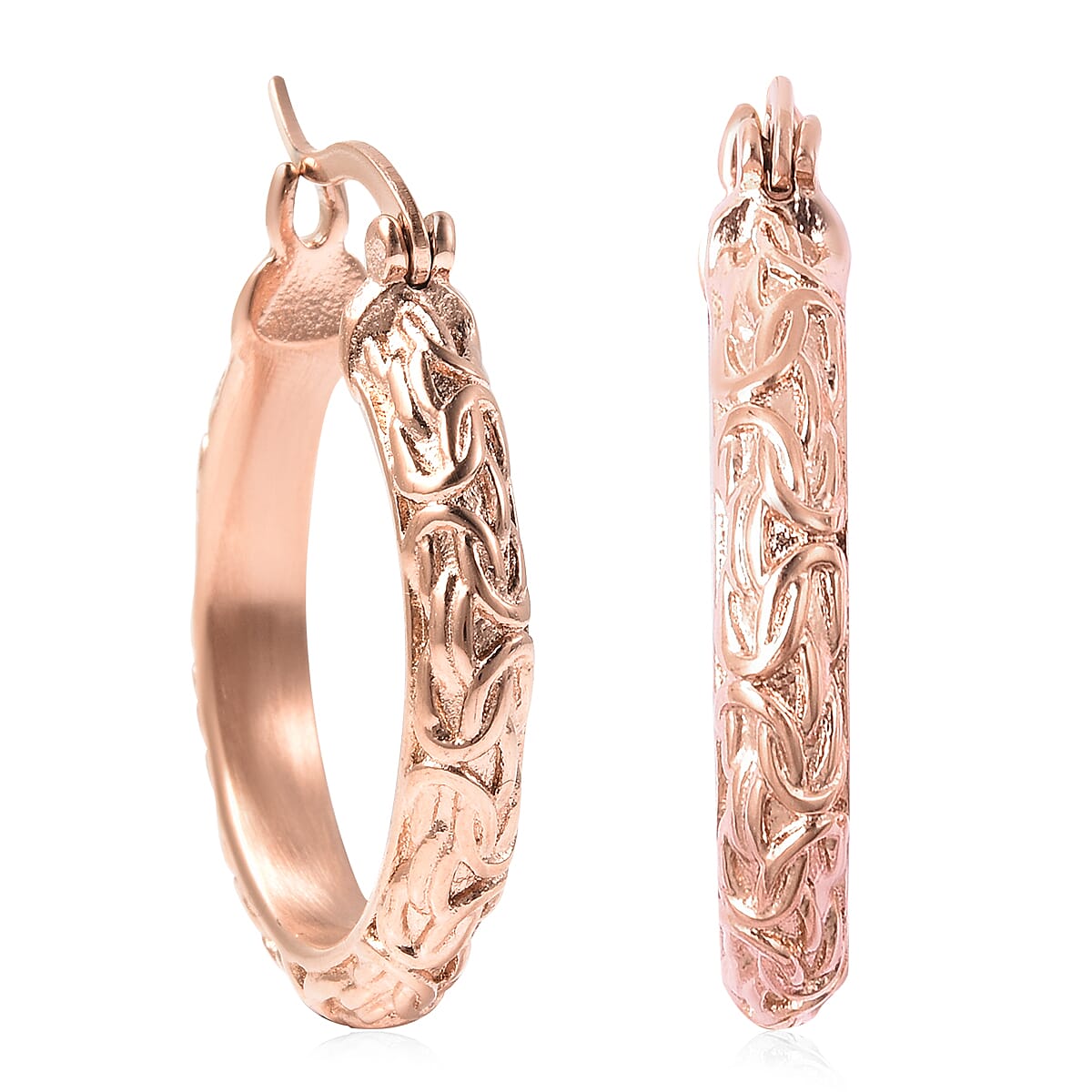 Engraved Hoop Earrings in ION Plated Rose Gold Stainless Steel