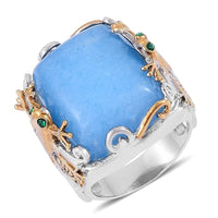 Blue Quartzite and Austrian Crystal Ring in ION Plated Yellow Gold and Stainless Steel (Size 8.0) 20.50 ctw