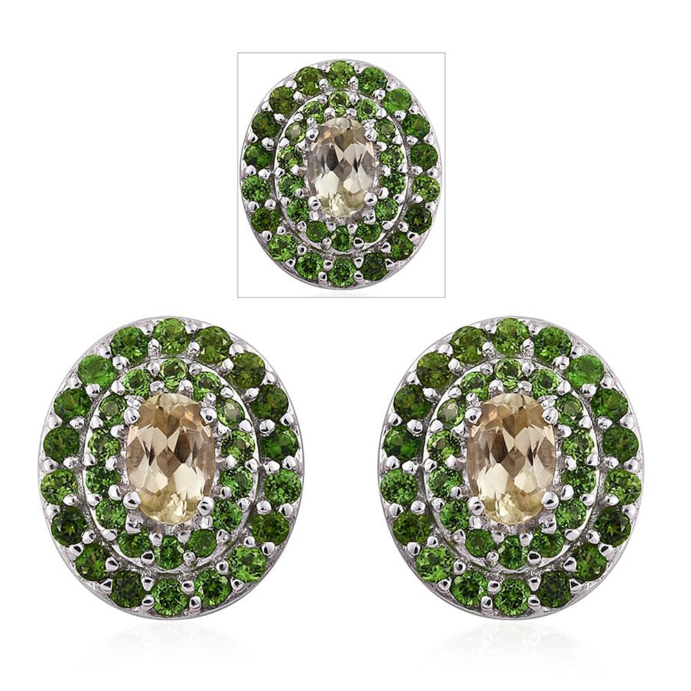 Turkizite, Chrome Diopside Platinum Over Sterling Silver Earrings 3.00 ctw