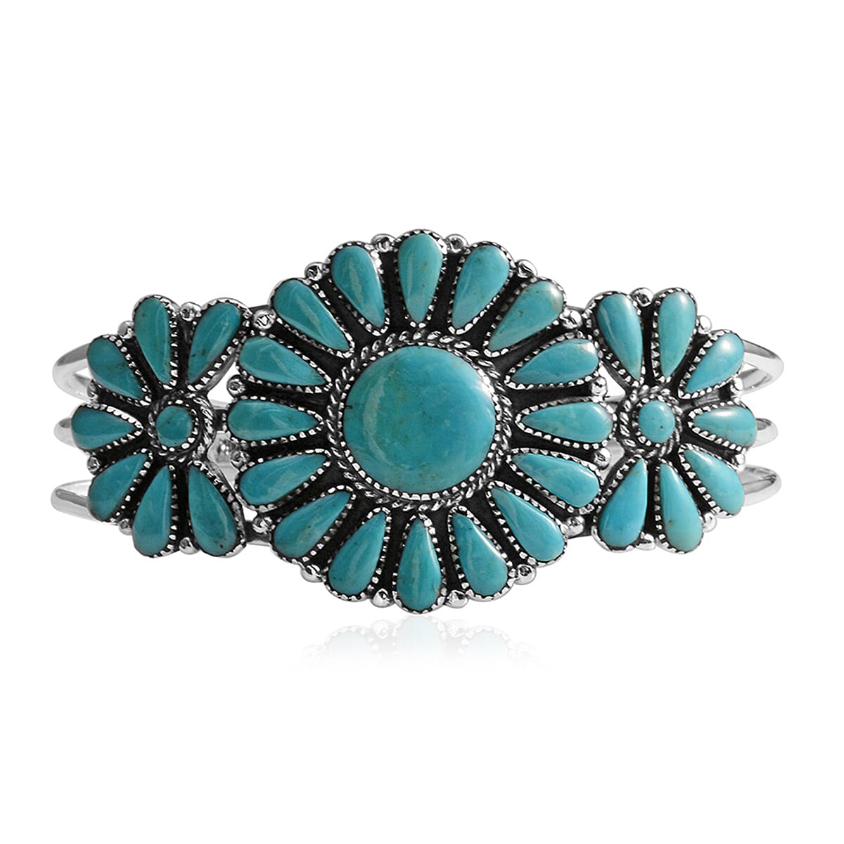 SANTA FE Style 20 ctw Kingman Turquoise Cuff Bracelet in Sterling Silver (7 in) 24.5 Grams