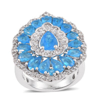 4.05 ctw Malgache Neon Apatite and Cambodian Zircon Ring in Platinum Over Sterling Silver (Size 7.0)