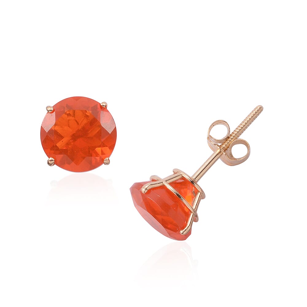 14K Yellow Gold Jalisco Fire Opal Stud Earrings 1.85 ctw