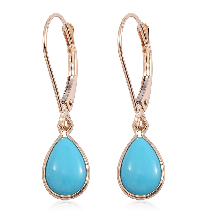 14K Yellow Gold Arizona Sleeping Beauty Turquoise Lever Back Dangle Earrings 1.80 ctw