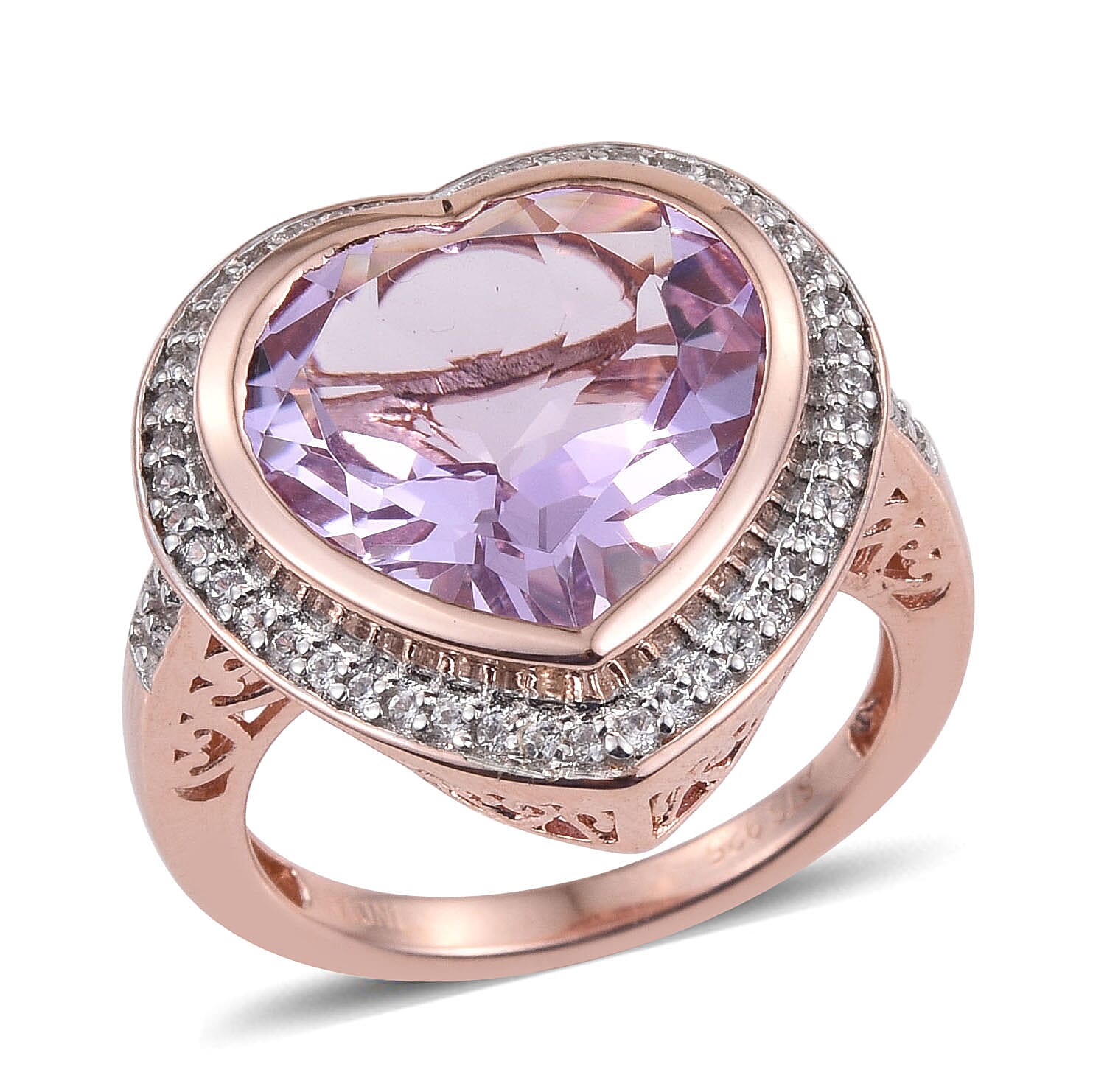 Rose De France Amethyst, Zircon Ring in 14K RG Over Sterling Silver (Size 10.0) 7.36 ctw