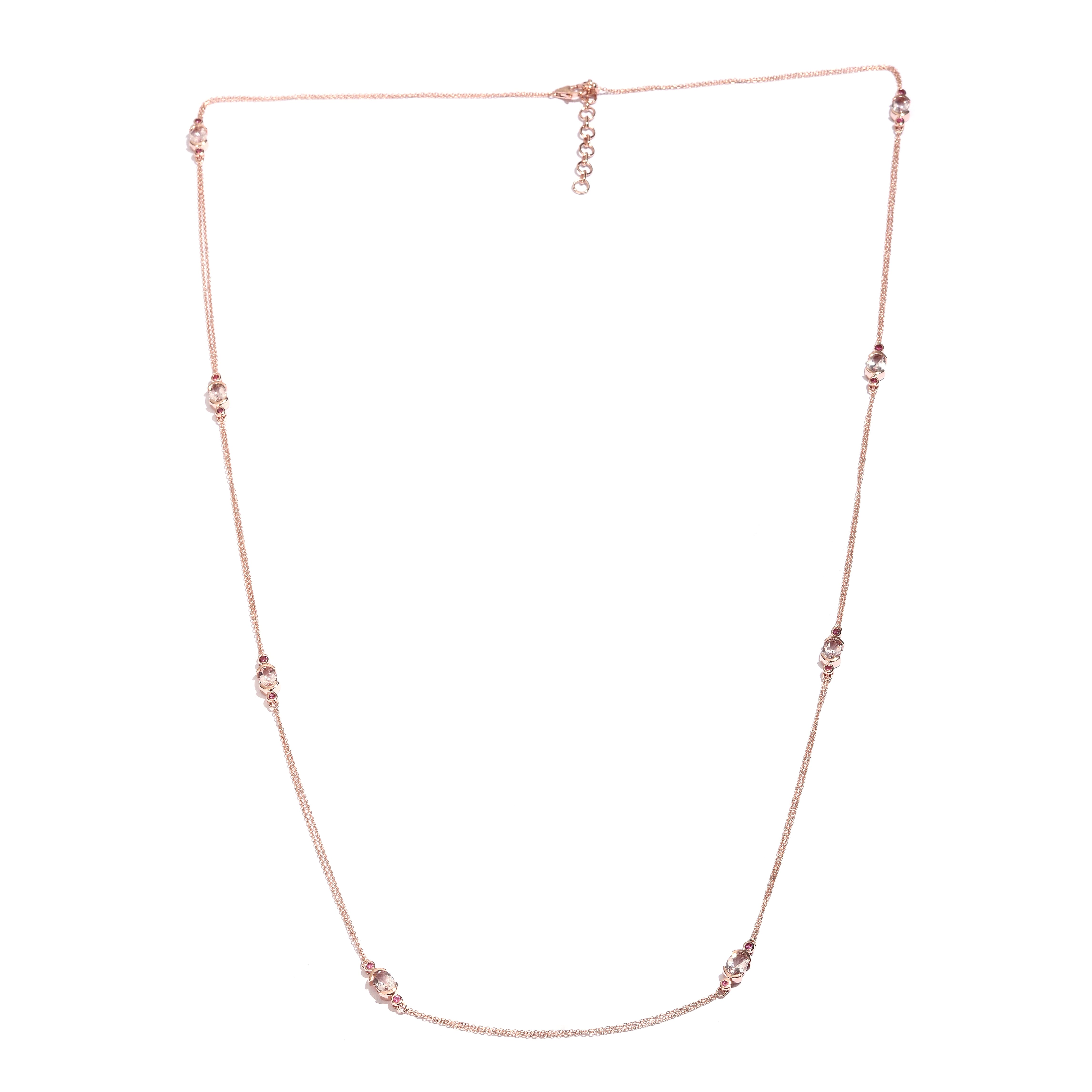 Marropino Morganite and Rose Spinel Necklace 36 Inch in 14K Rose Gold Over Sterling Silver 6.53 ctw