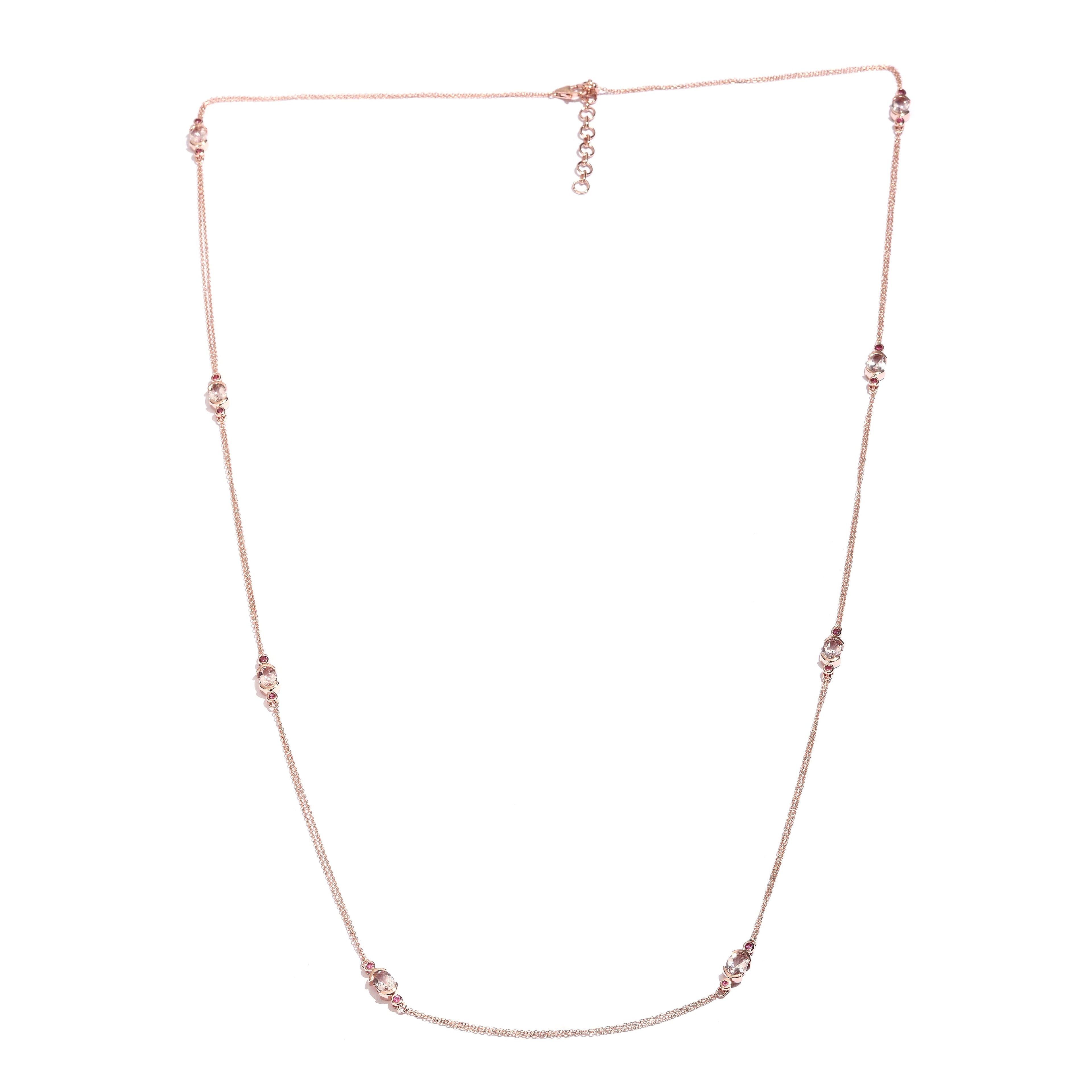 Marropino Morganite and Rose Spinel Necklace 36 Inch in 14K Rose Gold Over Sterling Silver 6.53 ctw (1)