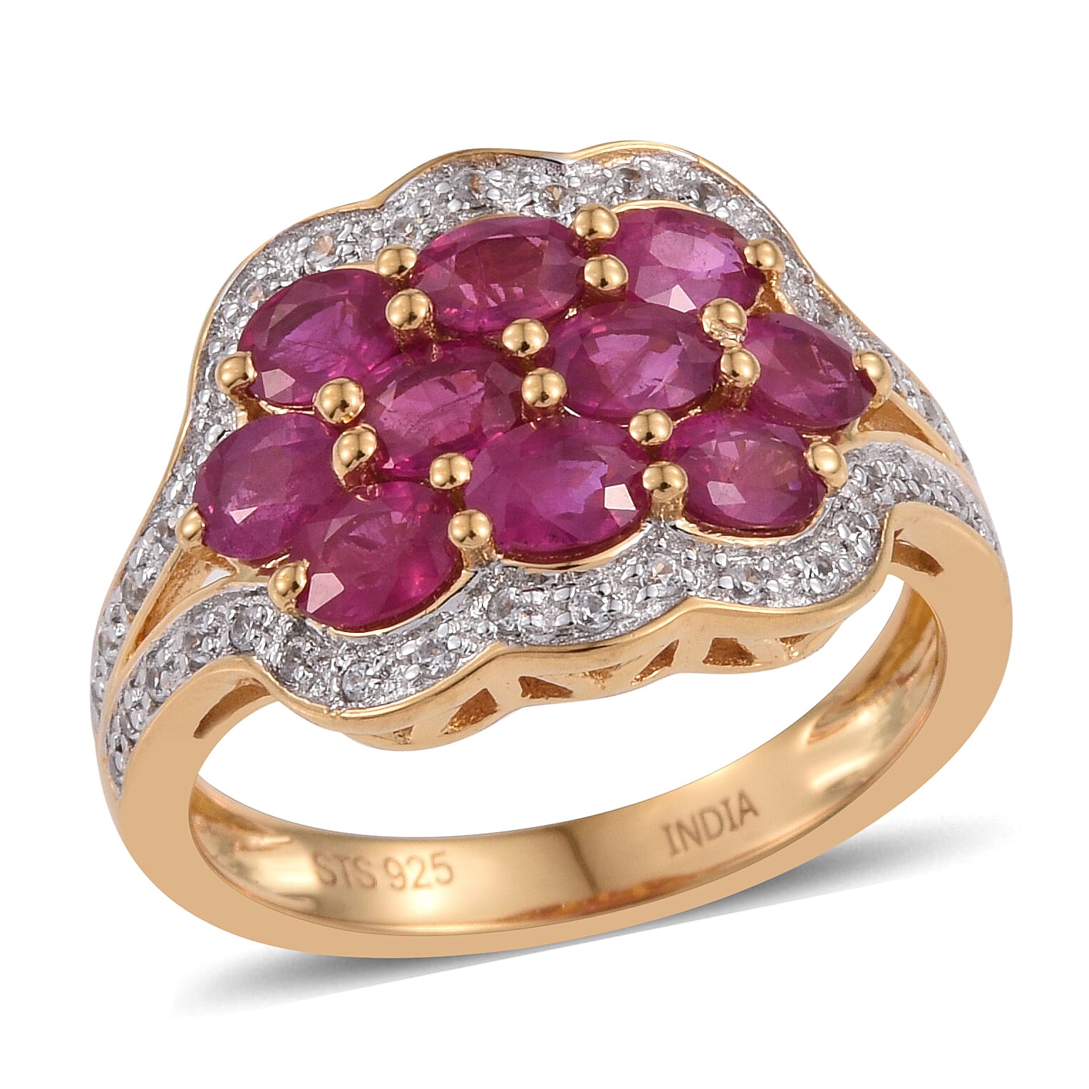STS Closeout Ruby, Zircon Ring in 14K YG Over Sterling Silver (Size 9.0) 2.48 ctw (1)