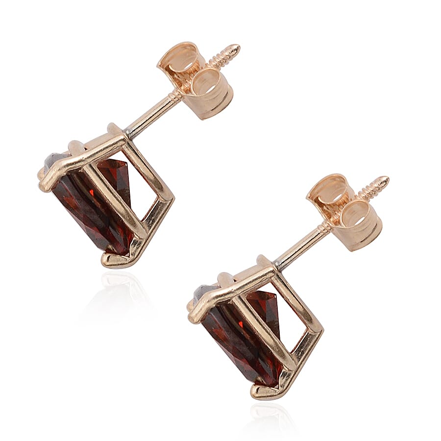 10K Yellow Gold Mozambique Garnet Trillion Cut Stud Earrings 2.25 ctw