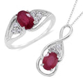 Niassa Ruby, White Topaz Sterling Silver Ring (Size 9) and Pendant With Chain (18 in) 2.45 ctw - Sticky add to cart bar
