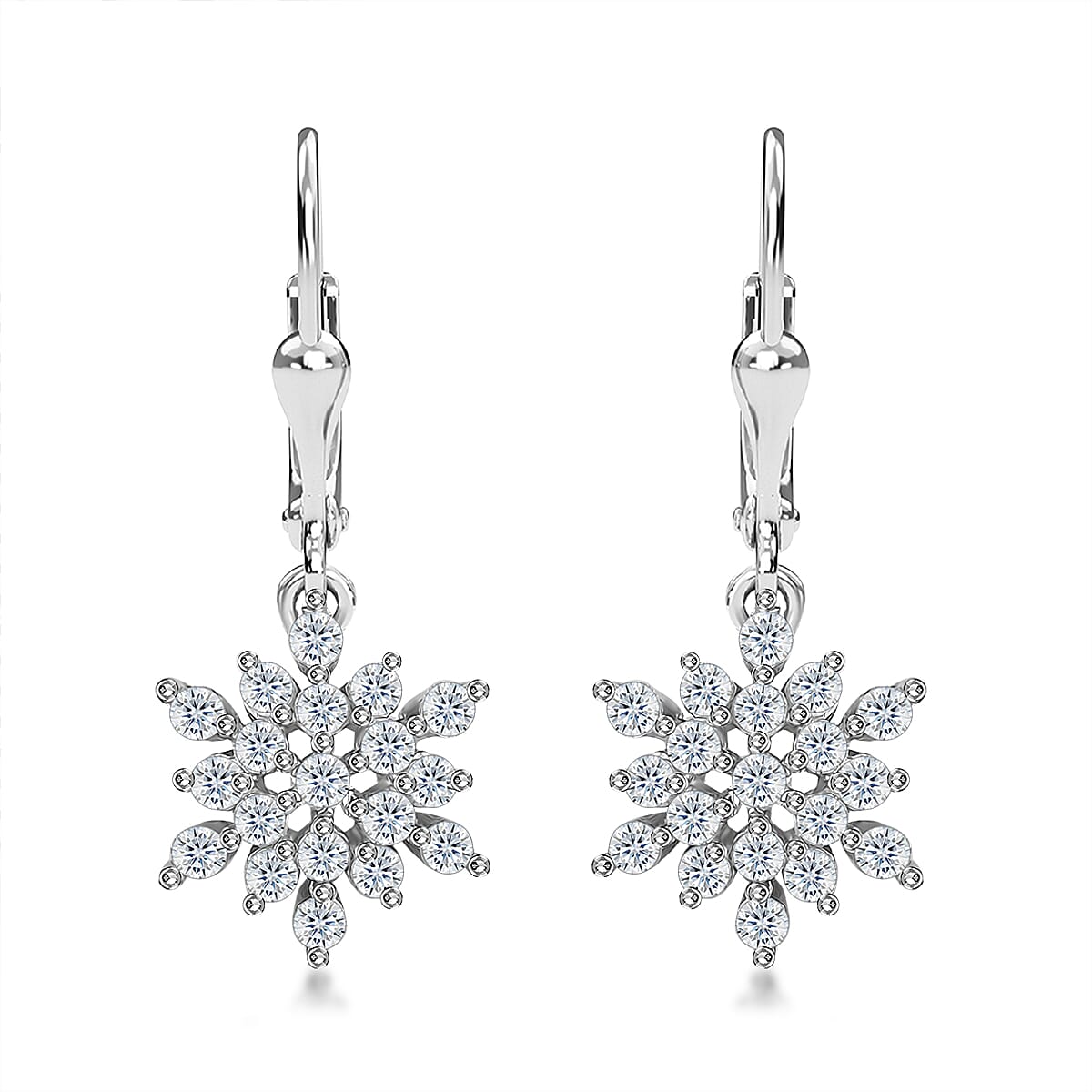 D'Joy Zircon Snowflake Earrings in Platinum Over Sterling Silver 1.15 ctw
