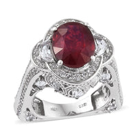 Niassa Ruby (FF) and White Topaz Ring in Platinum Over Sterling Silver (Size 7) 12.45 ctw