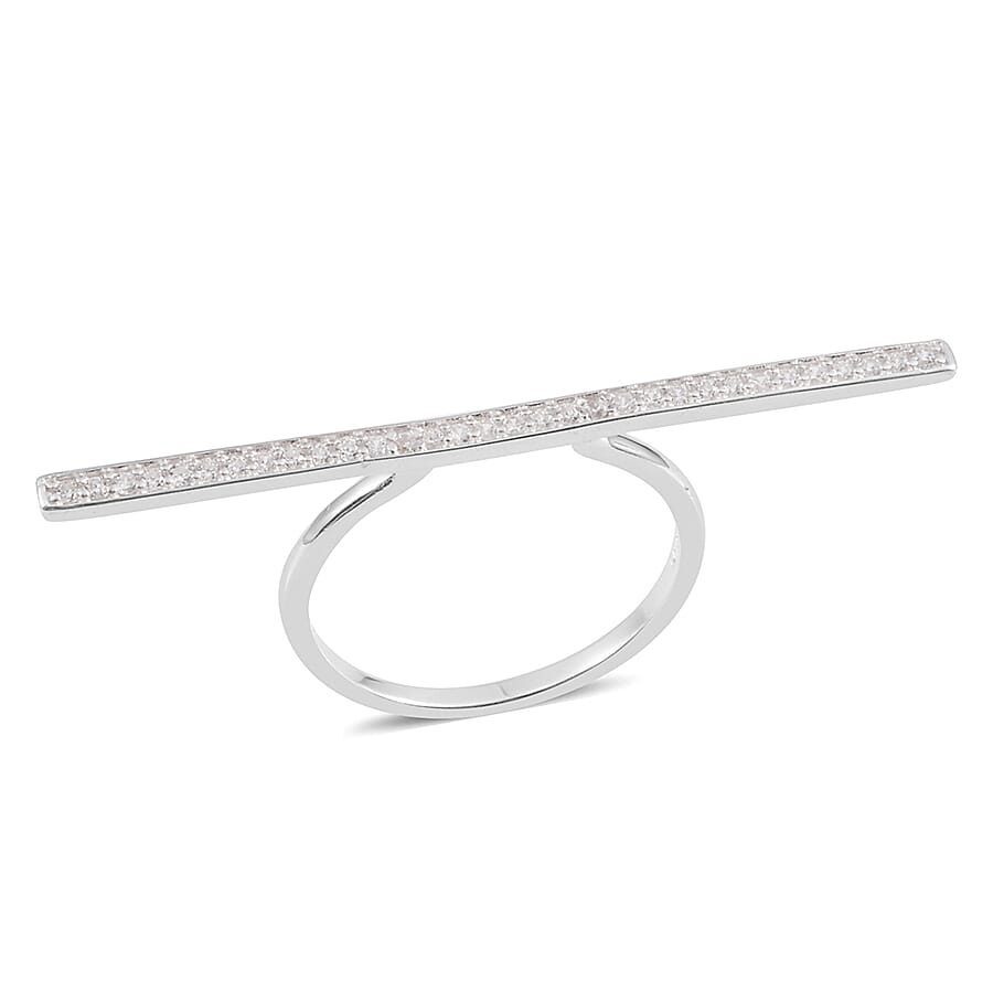 Simulated Diamond Middle Finger Bar Ring in Sterling Silver (Size 7)