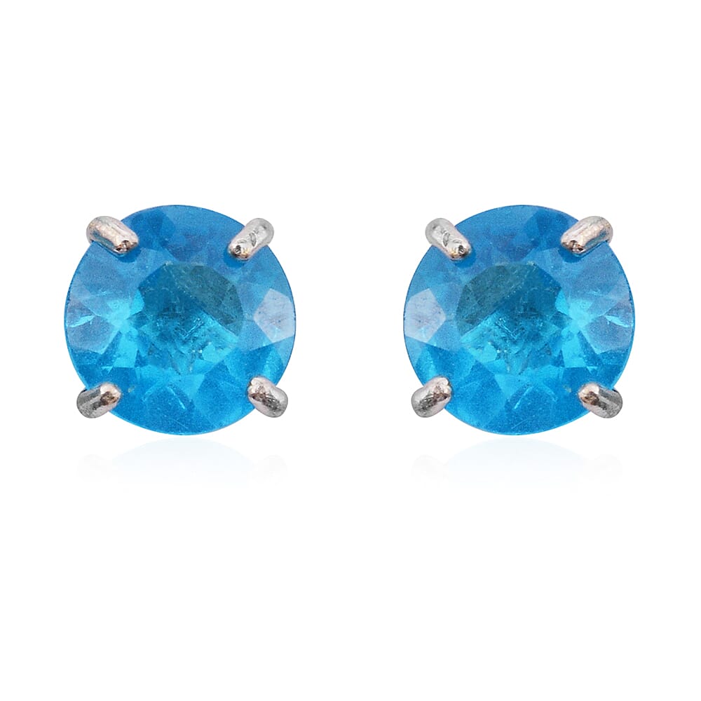Iliana Betroka Blue Apatite 1.00 ctw Round Stud Earrings in 18K White Gold