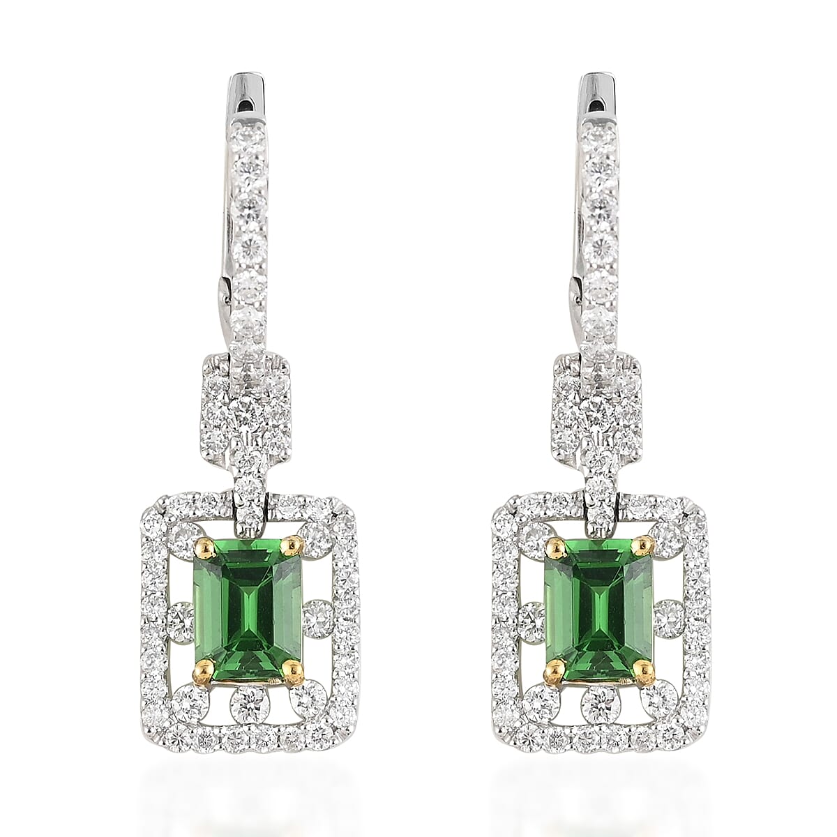 One Of A Kind Certified & Appraised Rhapsody 950 Platinum AAAA Tsavorite Garnet and E-F VS Diamond Earrings 7 Grams 3.25 ctw