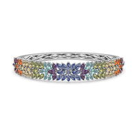 Multi Gemstone Platinum Over Sterling Silver Bangle (7.25 in) TGW 10.49 cts.