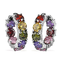 Simulated Multi Color Diamond Inside Out Hugie Hoop Earrings in Stainless Steel