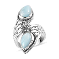 Artisan Crafted Larimar Engraved Bypass Ring in Sterling Silver 8 Grams 4.40 ctw - Sticky add to cart bar