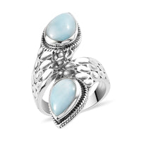 Artisan Crafted Larimar Engraved Bypass Ring in Sterling Silver 8 Grams 4.40 ctw