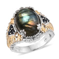 Malagasy Labradorite and Kanchanaburi Blue Sapphire 14K Yellow Gold and Platinum Over Sterling Silver Openwork Ring (Size 8) 10.590 cts - Sticky add to cart bar