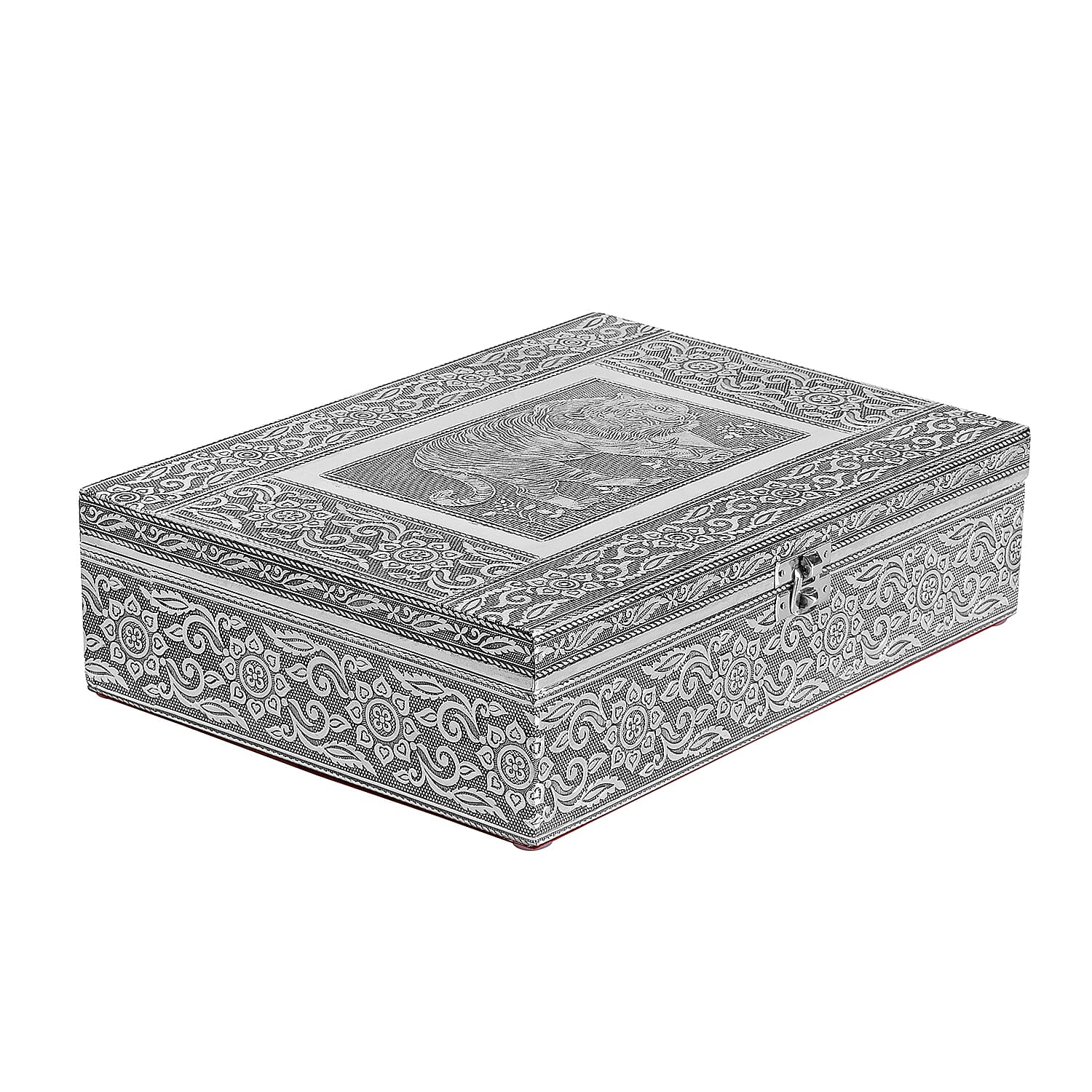 Handcrafted Aluminum Oxidized Tiger Pattern 2 Tier Jewelry Box (11x3x8 in)