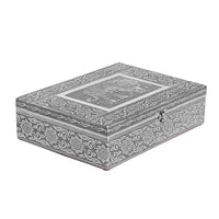 Handcrafted Aluminum Oxidized Tiger Pattern 2 Tier Jewelry Box (11x3x8 in)