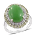 Burmese Green Jade, Hebei Peridot, Cambodian Zircon Platinum Over Sterling Silver Ring (Size 9.0) TGW 13.00 cts. - Sticky add to cart bar