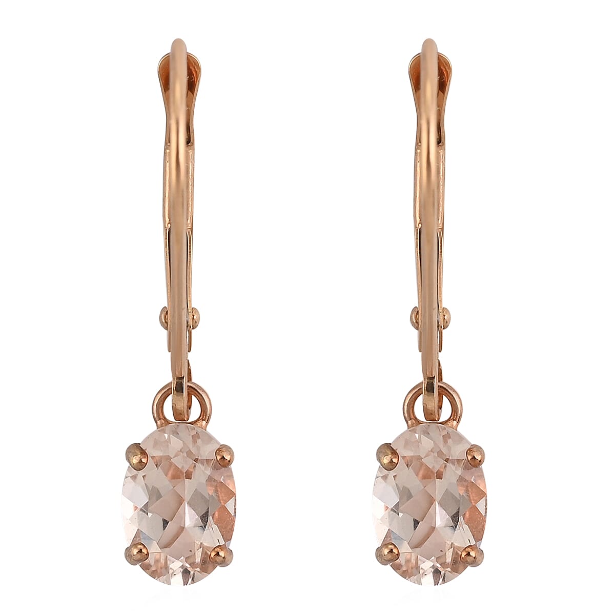 18K Rose Gold AAA Marropino Morganite Lever Back Earrings 1.25 ctw