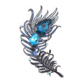 Blue Glass, Blue Austrian Crystal Peacock Feather Brooch in Dark Silvertone - Sticky add to cart bar