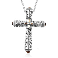 20.00 ctw South African Tigers Eye Cross Pendant Necklace 20 inch in ION Plated Yellow Gold and Stainless Steel