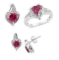 Lab Created Ruby and Lab Created White Sapphire Earrings, Ring Size 7 and Pendant without Chain in Sterling Silver 7.10 Grams - Sticky add to cart bar