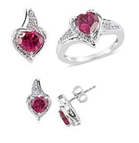Lab Created Ruby and Lab Created White Sapphire Earrings, Ring Size 7 and Pendant without Chain in Sterling Silver 7.10 Grams