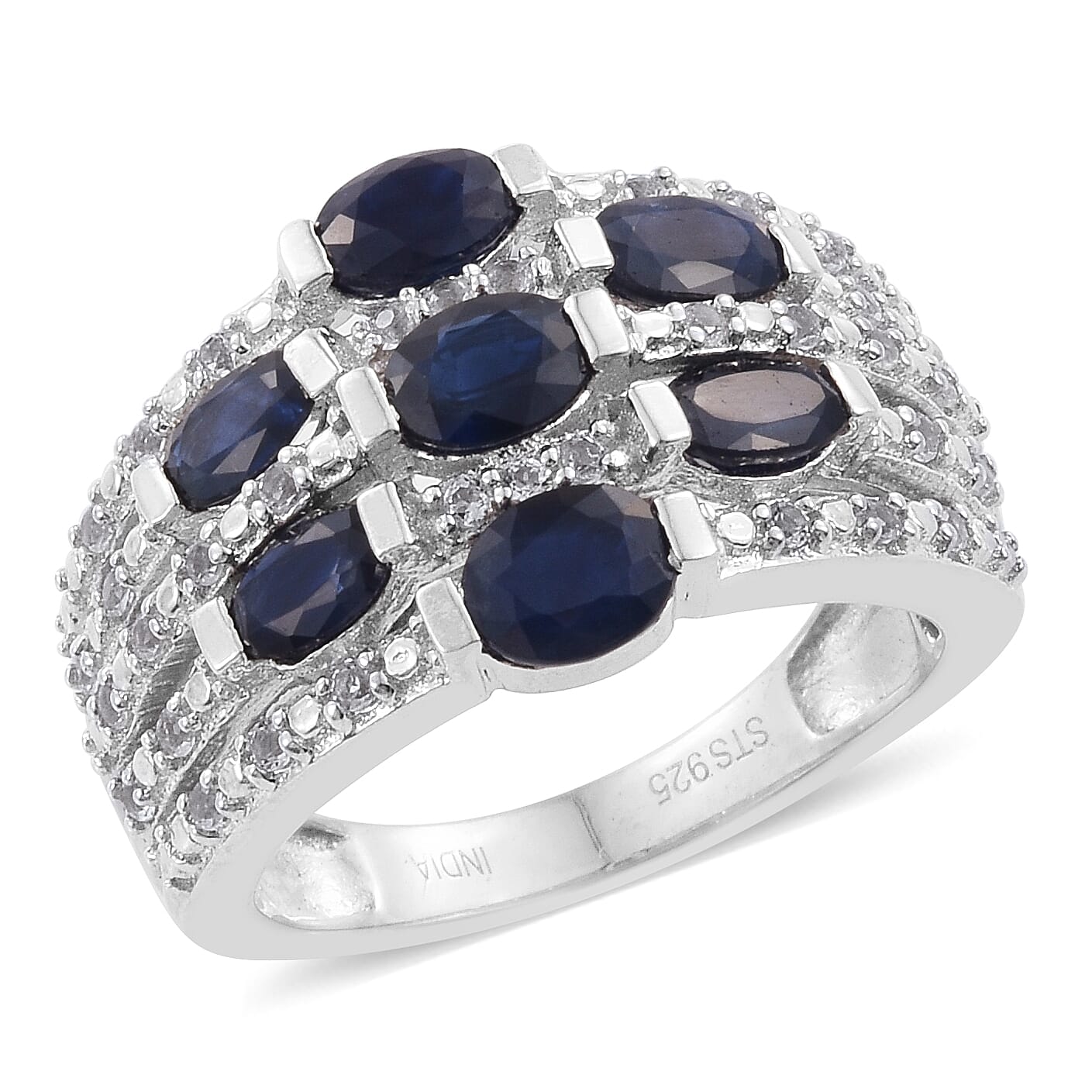 2.08 ctw Madagascar Blue Sapphire and White Topaz Ring in Sterling Silver (Size 10)