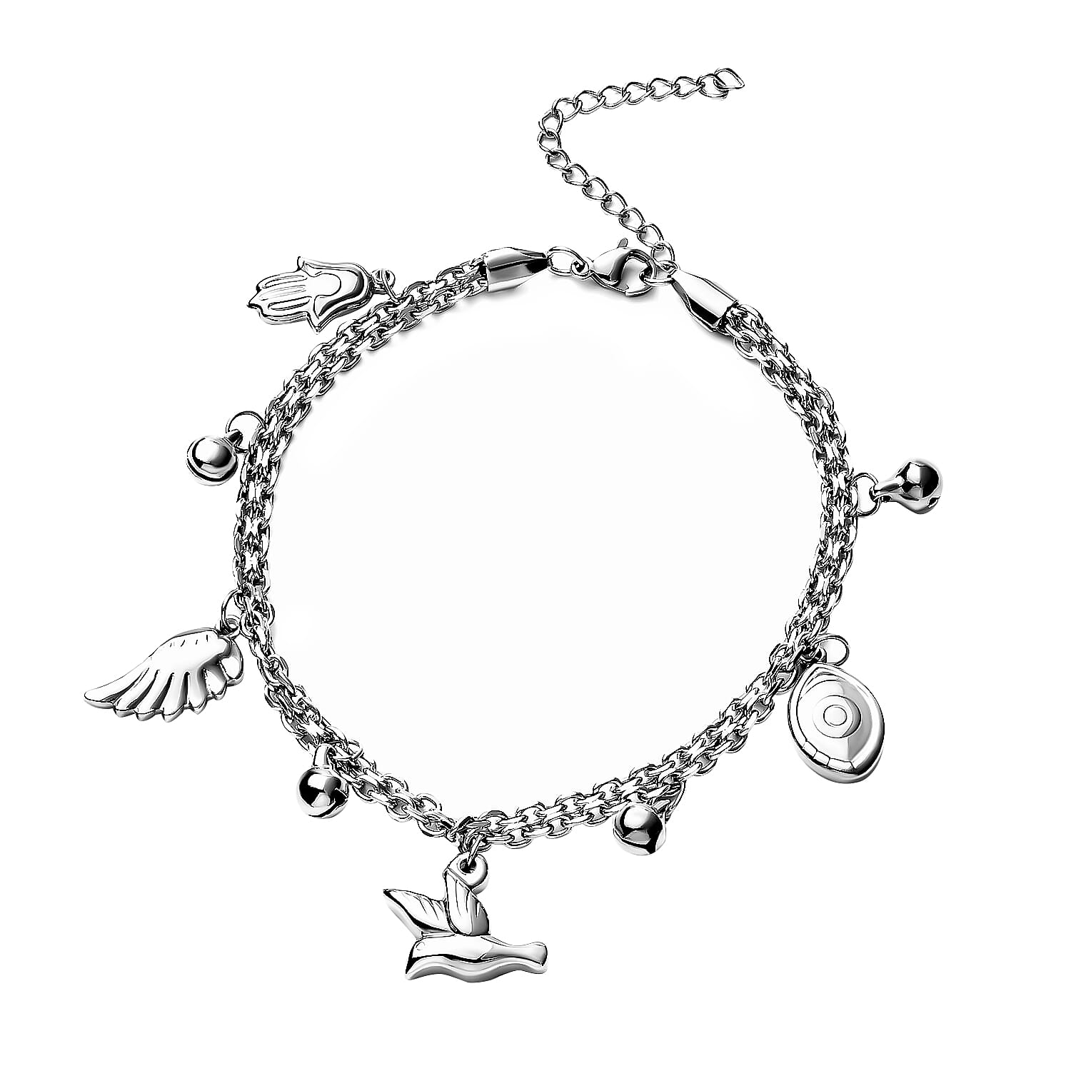 Love for Animals Bell Charm Anklet in Stainless Steel (9-11 in)