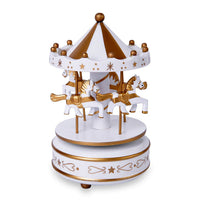 Pink and White 4-Horse Wooden Carousel Music Box