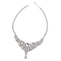 Simulated White Diamond Bib Statement Necklace 22 Inch in Silvertone