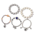 Multi Gemstone, Chroma, White and Blue Austrian Crystal Set of 5 Bracelets in Silvertone (Stretchable) - Sticky add to cart bar
