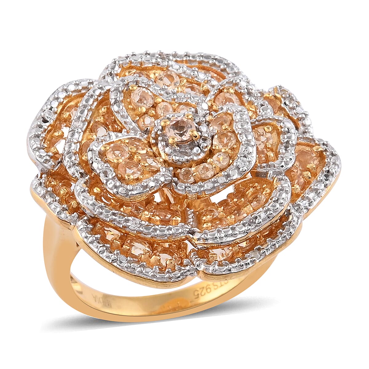Imperial Topaz and Zircon Ring in 14K Yellow Gold Over Sterling Silver (Size 7.0) 2.28 ctw