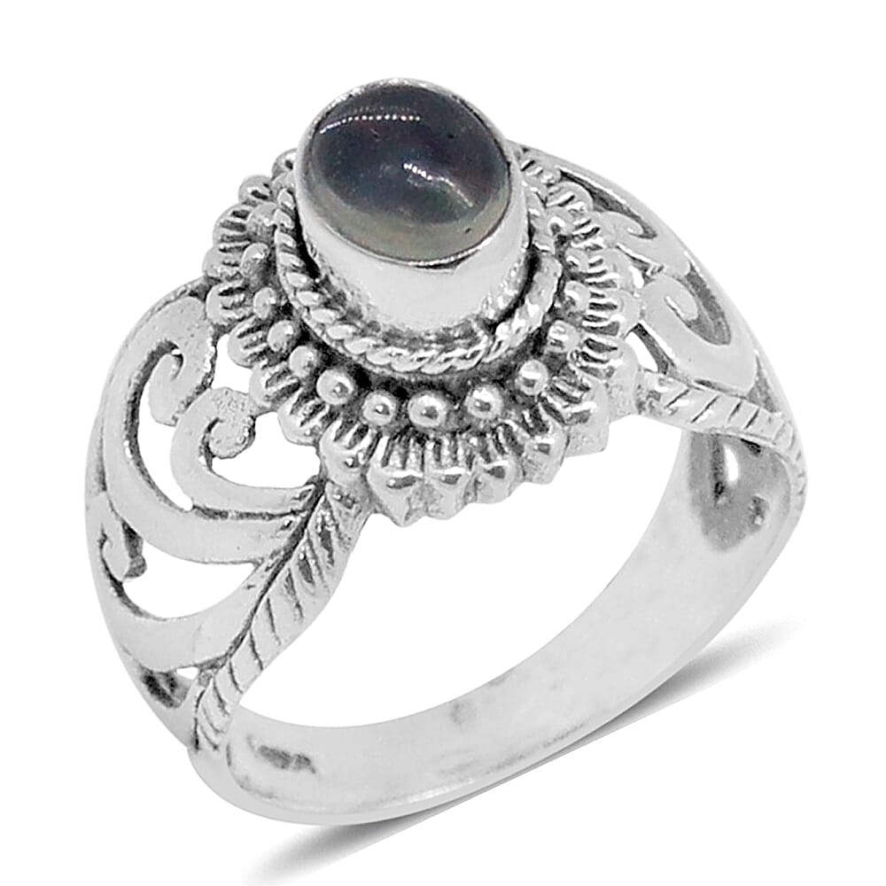 Bali Legacy Ethiopian Welo Opal Engraved Solitaire Ring in Sterling Silver (Size 5.0) 0.80 ctw