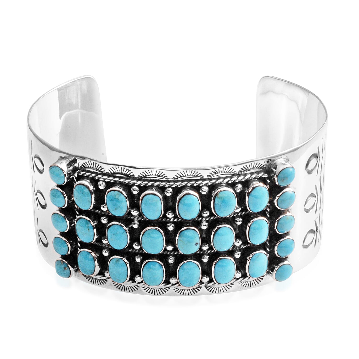 Santa Fe Style Kingman Turquoise Sterling Silver Wide Cuff (7 in) 3.50 ctw