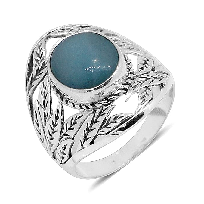Bali Legacy Collection Sea Mist Larimar Sterling Silver Leaf Ring (Size 7.0) TGW 5.13 cts.