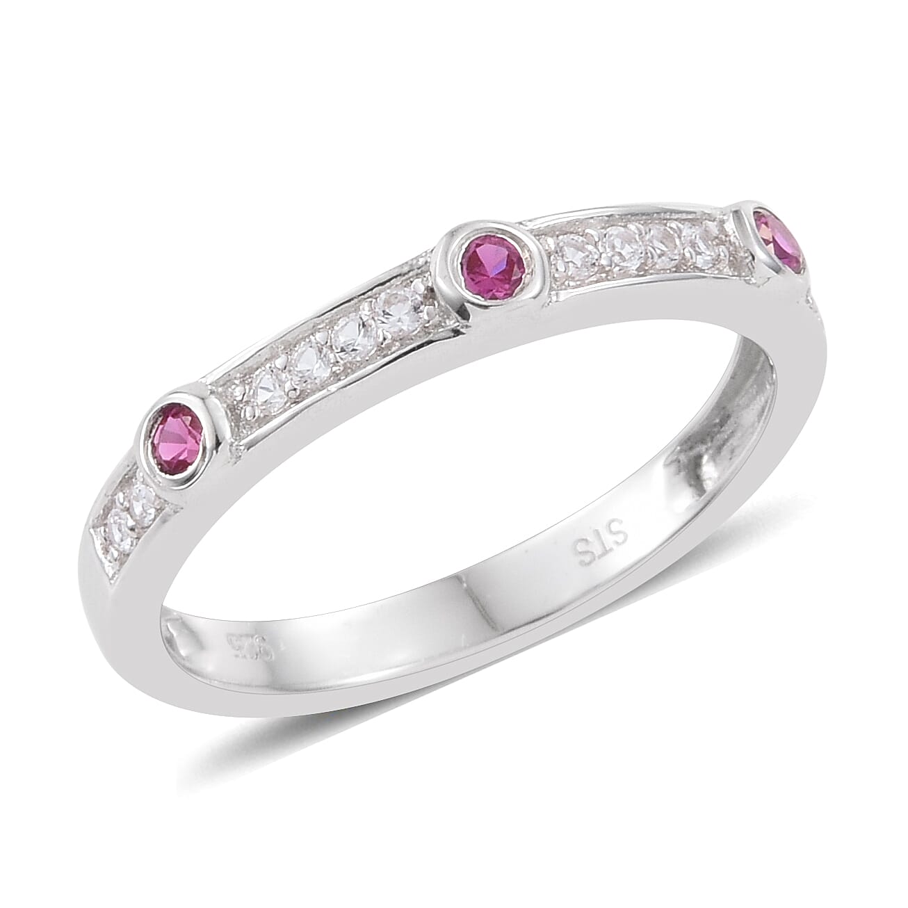 Created White Sapphire, Synthetic Ruby Sterling Silver Ring (Size 7) TGW 10.328 Cts. TGW 10.33 Cts.